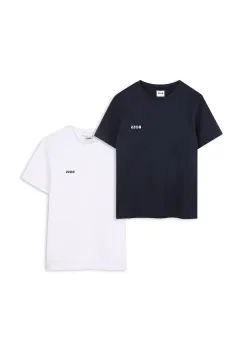 BOSS tricou de bumbac pentru copii 2-pack culoarea bleumarin, cu imprimeu, J52680 imagine