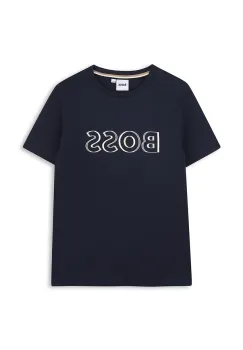 BOSS tricou de bumbac pentru copii culoarea albastru marin, cu imprimeu, J52034 imagine