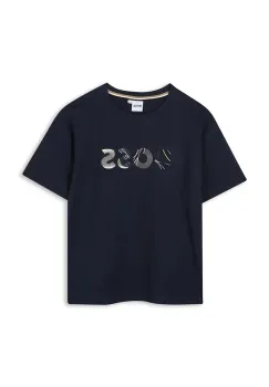 BOSS tricou de bumbac pentru copii culoarea bleumarin, cu imprimeu, J52372 imagine