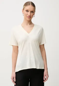 BOSS tricou din amestec de in femei, culoarea bej, 50537543 imagine