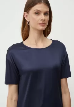 BOSS tricou din amestec de matase culoarea albastru marin imagine