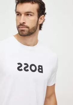 BOSS tricou din bumbac barbati, culoarea alb, cu imprimeu imagine