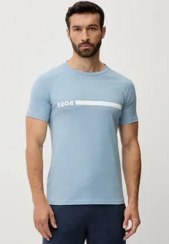 BOSS tricou din bumbac barbati, culoarea albastru, cu imprimeu, 50517970 imagine