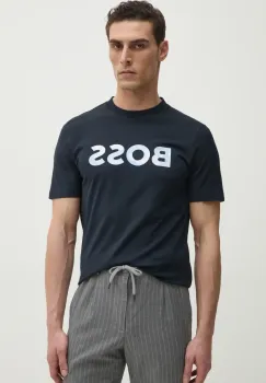 BOSS tricou din bumbac barbati, culoarea albastru marin, cu imprimeu, 50531309 imagine