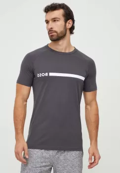 BOSS tricou din bumbac barbati, culoarea gri, cu imprimeu imagine