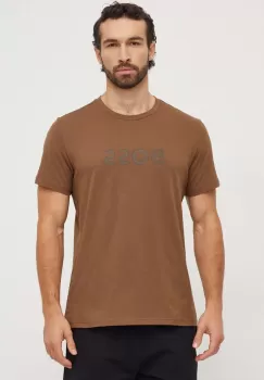 BOSS tricou din bumbac barbati, culoarea maro, cu imprimeu imagine