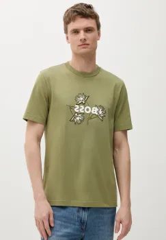 BOSS tricou din bumbac barbati, culoarea verde, cu imprimeu, 50536796 imagine