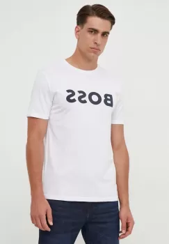 BOSS tricou din bumbac BOSS CASUAL culoarea bej, cu imprimeu imagine