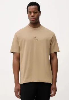 BOSS tricou din bumbac culoarea bej, cu imprimeu, 50555106 imagine