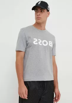 BOSS tricou din bumbac culoarea gri, cu imprimeu imagine