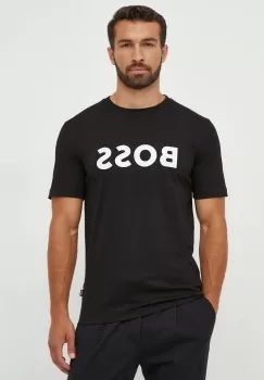 BOSS tricou din bumbac culoarea negru, cu imprimeu imagine