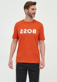 BOSS tricou din bumbac culoarea portocaliu, cu imprimeu imagine
