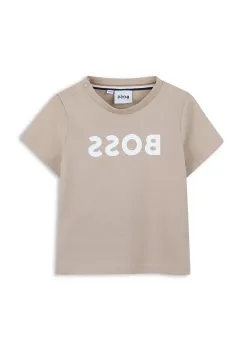 BOSS tricou din bumbac pentru bebelusi culoarea bej, cu imprimeu, J52105 imagine