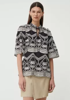 Bruuns Bazaar bluza din bumbac ArvensisBBLarin shirt femei, culoarea negru, cu imprimeu, BBW3921 imagine