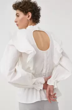Bruuns Bazaar bluza din bumbac femei, culoarea alb, neted imagine
