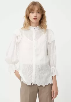 Bruuns Bazaar camasa CyperusBBCaro shirt femei, culoarea alb, cu guler stand-up, regular, BBW3981 imagine