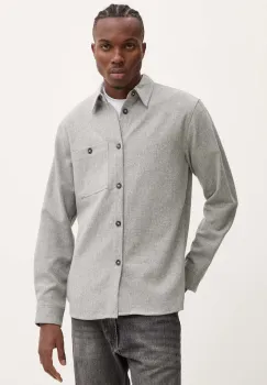 Bruuns Bazaar camasa de lana WoolBBReve culoarea gri, cu guler clasic, regular, BBM2405 imagine