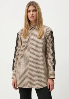 Bruuns Bazaar camasa din bumbac IpoBBLua shirt femei, culoarea bej, cu guler clasic, relaxed, BBW4140 imagine