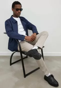 Bruuns Bazaar pantaloni de bumbac Arc Raphael culoarea bej, cu fason chinos imagine