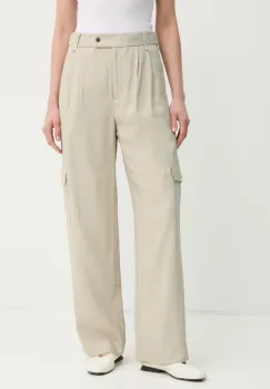 Bruuns Bazaar pantaloni femei, culoarea bej, drept, high waist, BBW4338 imagine