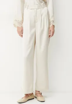 Bruuns Bazaar pantaloni femei, culoarea bej, lat, high waist, BBW4271 imagine