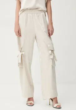Bruuns Bazaar pantaloni femei, culoarea bej, lat, high waist, BBW4440 imagine