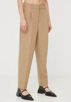 Bruuns Bazaar pantaloni femei, culoarea bej, mulata, high waist imagine