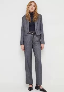 Bruuns Bazaar pantaloni femei, culoarea gri, drept, high waist imagine