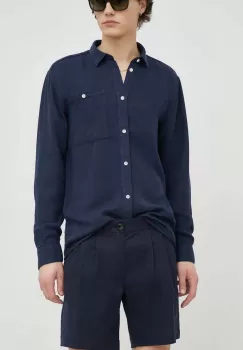 Bruuns Bazaar pantaloni scurti din in Lino Germain culoarea albastru marin, melanj imagine