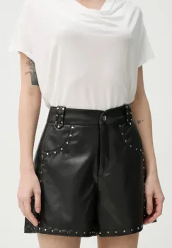 Bruuns Bazaar pantaloni scurti femei, culoarea negru, cu imprimeu, high waist, BBW4393 imagine