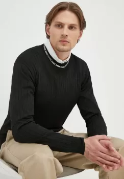 Bruuns Bazaar pulover Leo Rivee barbati, culoarea negru, light imagine