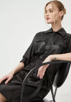 Bruuns Bazaar rochie de piele culoarea negru, mini, drept imagine