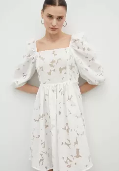 Bruuns Bazaar rochie din amestec de in culoarea alb, mini, evazati imagine