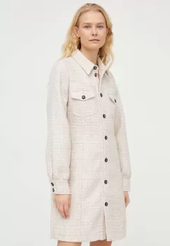 Bruuns Bazaar rochie din amestec de lana culoarea bej, mini, drept imagine