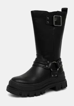 Buffalo botine Aspha Biker Boot Hi culoarea negru, cu toc plat, izolat, 1270123-BLK imagine