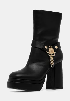 Buffalo botine May Biker Btn culoarea negru, cu toc drept, 1220075-BLK imagine