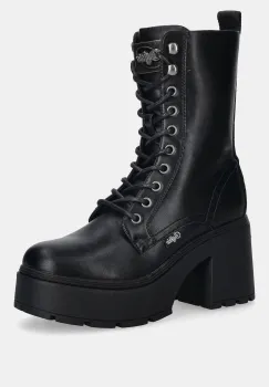 Buffalo botine Mila Lace Up Mid culoarea negru, cu toc drept, 1622615-BLK imagine