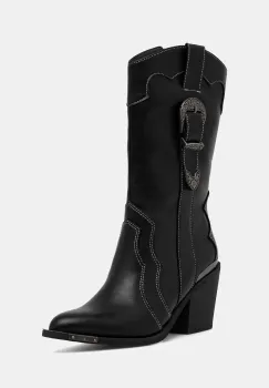 Buffalo cizme West Bootie Buckle culoarea negru, cu toc drept, 1221052-BLK imagine