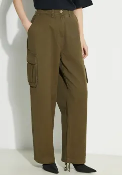Butter Goods pantaloni de bumbac Field culoarea verde, fason cargo, high waist, BGQ1244602 imagine