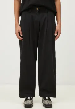 Butter Goods pantaloni de bumbac Pleated Trousers culoarea negru, cu fason chinos, BG243717 imagine