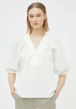 By Malene Birger bluza din bumbac femei, culoarea alb, neted imagine
