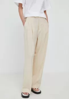 By Malene Birger pantaloni din in culoarea bej, drept, high waist imagine