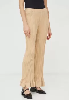 By Malene Birger pantaloni femei, culoarea bej, evazati, high waist imagine
