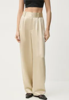 By Malene Birger pantaloni femei, culoarea bej, lat, high waist imagine