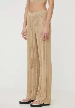 By Malene Birger pantaloni femei, culoarea bej, lat, high waist imagine