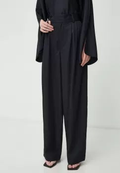 By Malene Birger pantaloni femei, culoarea negru, lat, high waist imagine