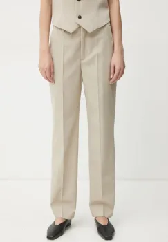 By Malene Birger pantaloni IGDA femei, culoarea bej, fason tigareta, high waist, 103121 imagine