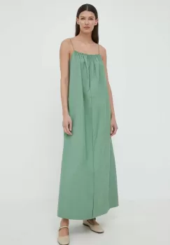 By Malene Birger rochie din bumbac culoarea verde, maxi, evazati imagine