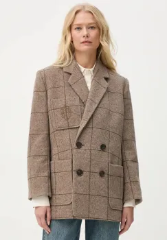 By Malene Birger sacou din lana RAILEY culoarea bej, cu doua randuri de nasturi, modelator, Q72631004 imagine