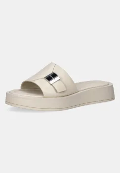 Calvin Klein papuci de piele FLATFORM SLIDE W/CK HW - LTH imagine